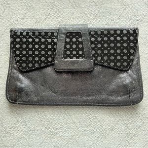 Abas Black Patent Leather and Silver Metallic-look Clutch